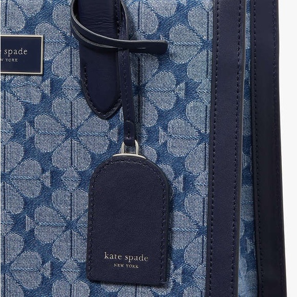 ♠️kate spade Manhattan Spade Flower Jacquard Denim Small Tote, Blue NWT - Picture 6 of 11